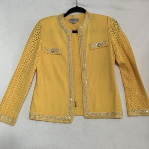 TIFFANY KNIT COLLECTION Yellow Cardigan Sweater Rhinestones USA Made